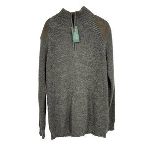 Woolovers Men XL Wool Sweater 1/4 Zip Chunky Knit Green Long Sleeve Warm Patches